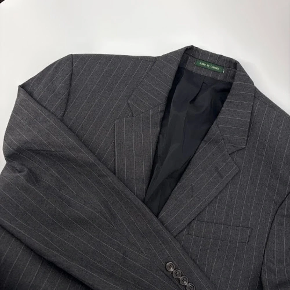 Lauren Ralph Lauren Blazer Mens 48R Grey Pinstripe Wool Made Canada sport Coat